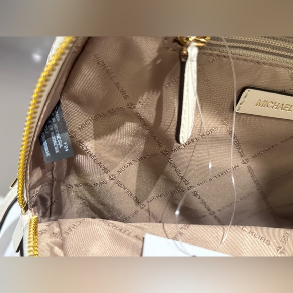 Michael Kors Jaycee Medium Backpack MK Graphic Logo Glitter Gold/Light Cream - Picture 12 of 13